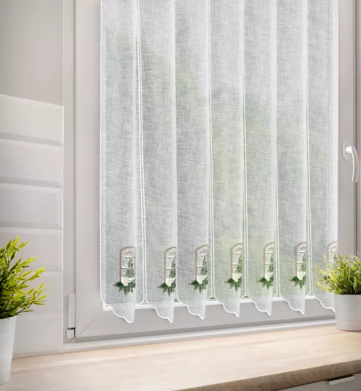 Tkanina firanowa zazdrostka zdobiona światecznym haftowanym wzorem Eurofirany