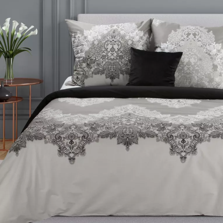 Pościel 160X200 cm bawełniana kolor jasnoszary, grafitowy z eleganckim wzorem DIVA 18 Eurofirany