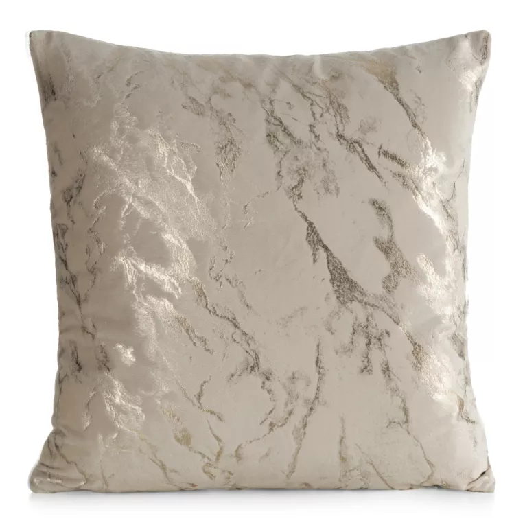 Poszewka na poduszkę 45x45 cm welwetowa zdobiona lśniącym marmurkowym wzorem ciemnobeżowo, złocista DORIS DESIGN 91 Eurofirany