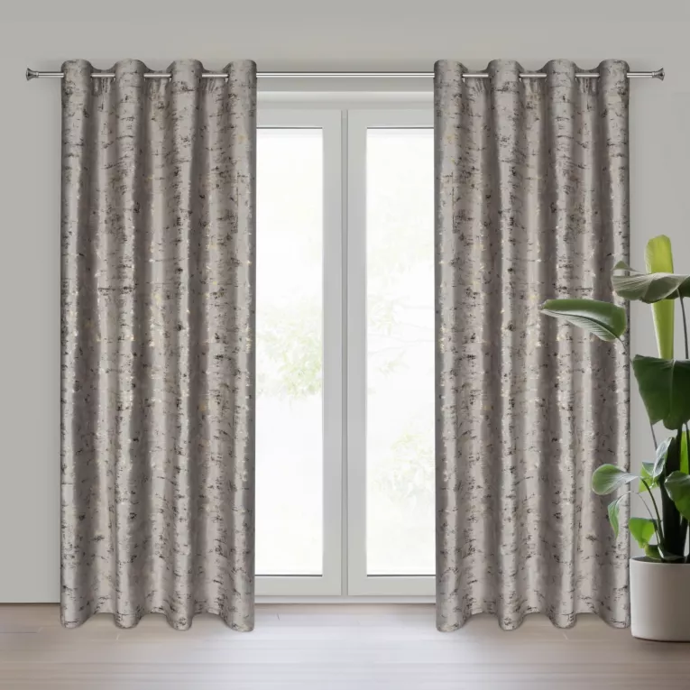 Zasłona stalowo, złocista zdobiona marmurkowym wzorem, welwetowa 140x250 cm przelotka TAMI Eurofirany