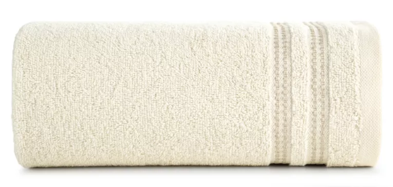 Ręcznik kąpielowy 50x90 cm bawełniany kolor kremowy z subtelną bordiurą w paseczki 500 g/m2 ALLY Eurofirany