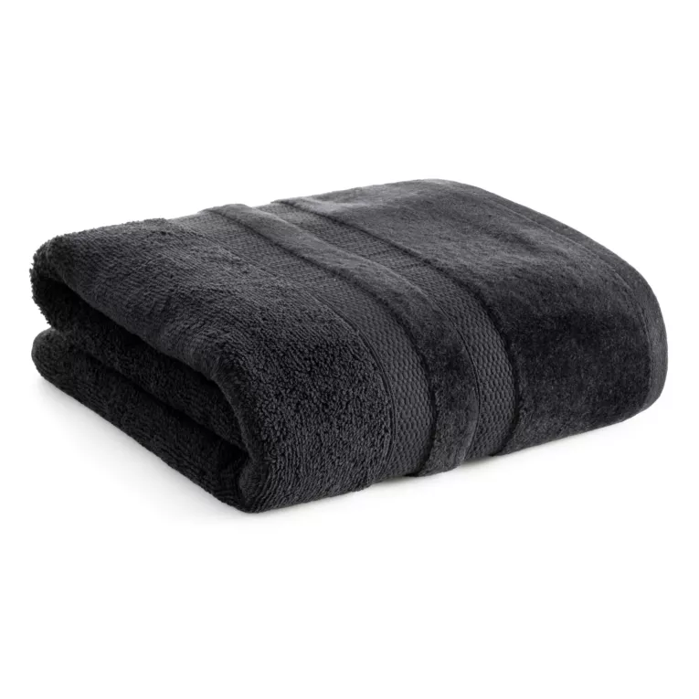 Ręcznik kąpielowy 70x140 cm bawełniany kolor czarny z welwetową bordiurą w pasy 500 g/m2 PORTO Eurofirany