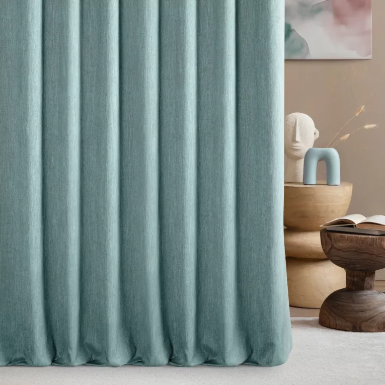 Zasłona szyta na taśmie 5 cm szałwiowa z tkaniny o naturalnym splocie z efektem melanżu