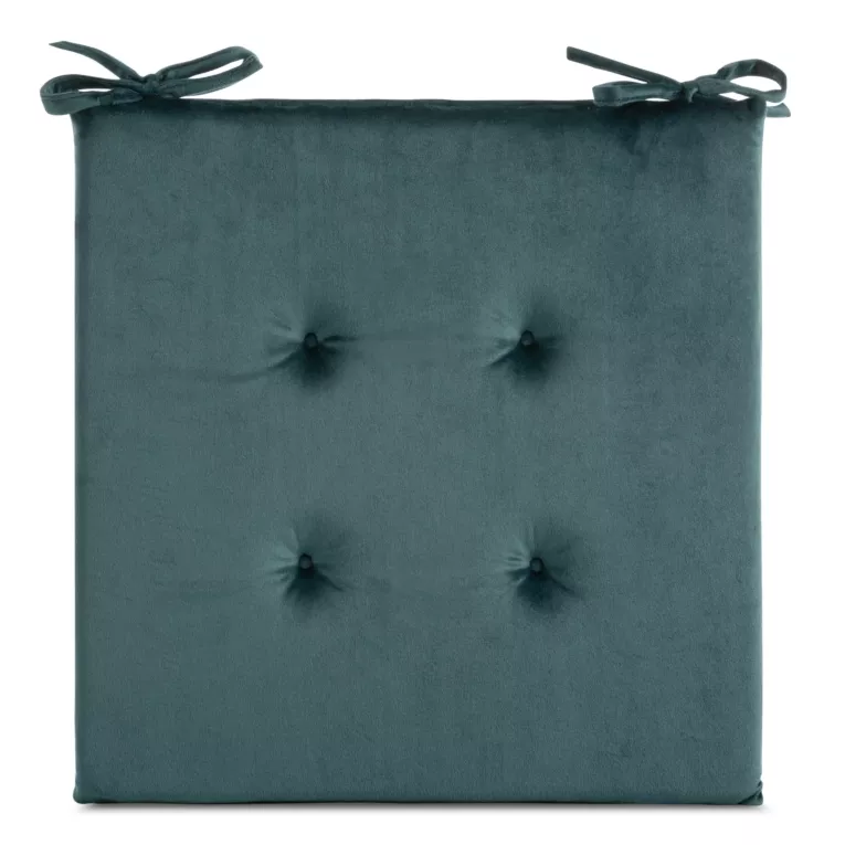 Poduszka na krzesło 40 x 40 x 3 cm welwetowa ciemnoniebieska z ozdobnym pikowaniem i praktycznymi troczkami GAJA Eurofirany