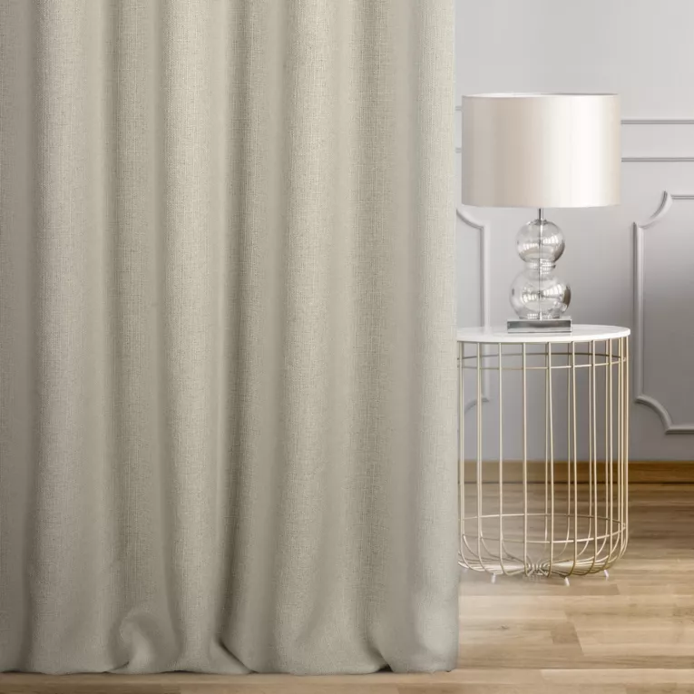 Zasłona szyta na taśmie fala srebrna z tkaniny o naturalnym splocie w stylu eko