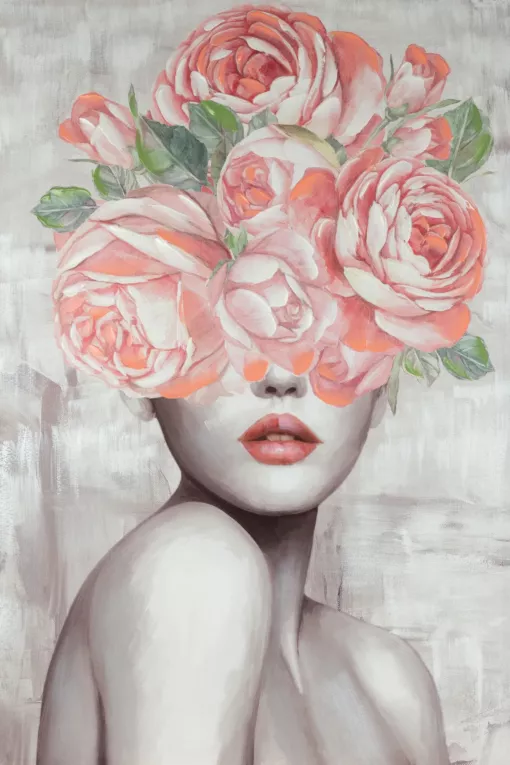 Obraz postaci różowo, szary ręcznie malowany na płótnie 80x120 cm AMELI 1