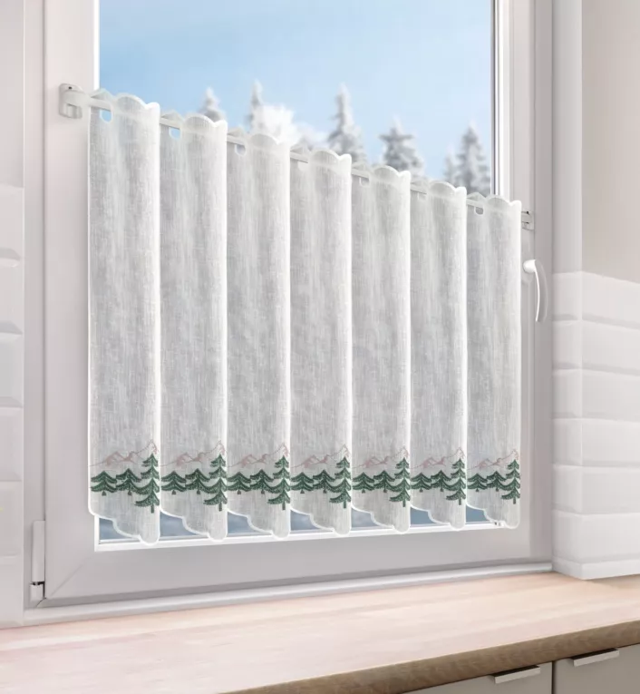 Tkanina firanowa zazdrostka z haftem świątecznym z motywem choinek Eurofirany