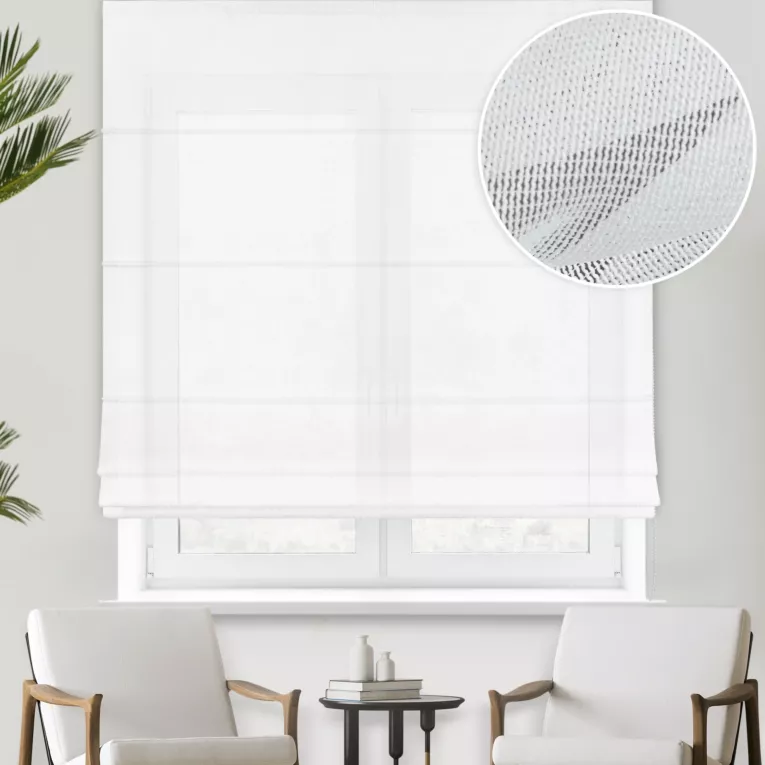 Roleta rzymska naturalna z matowej tkaniny w stylu eko, wykończona obciążnikiem