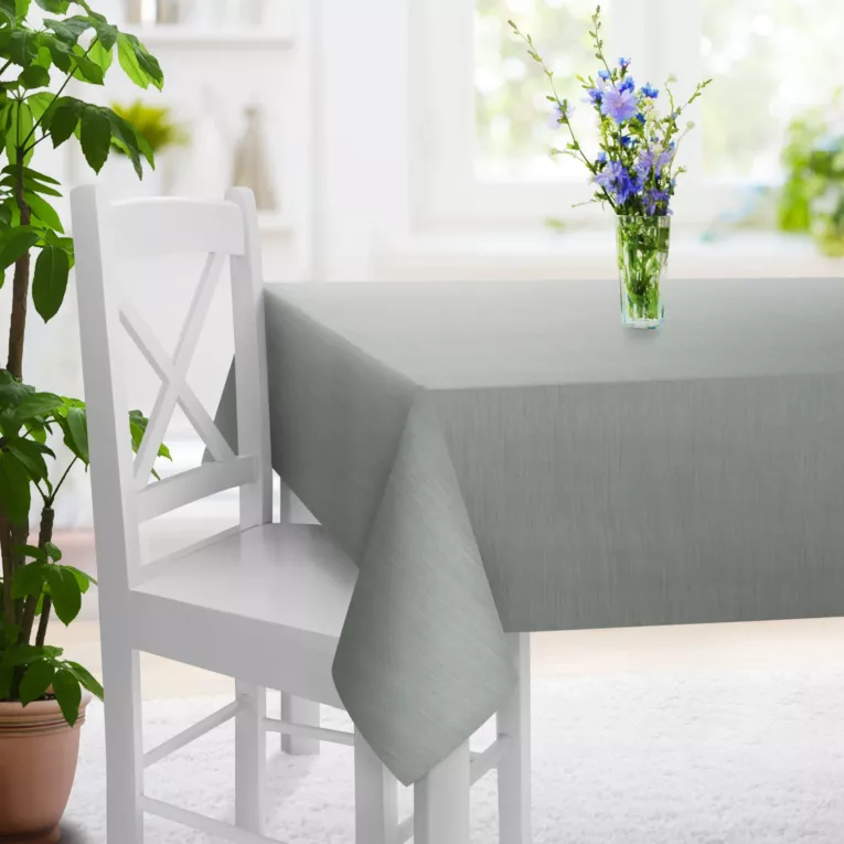 Obrus szyty szary z miękkiej tkaniny o naturalnym splocie w stylu ekologicznym