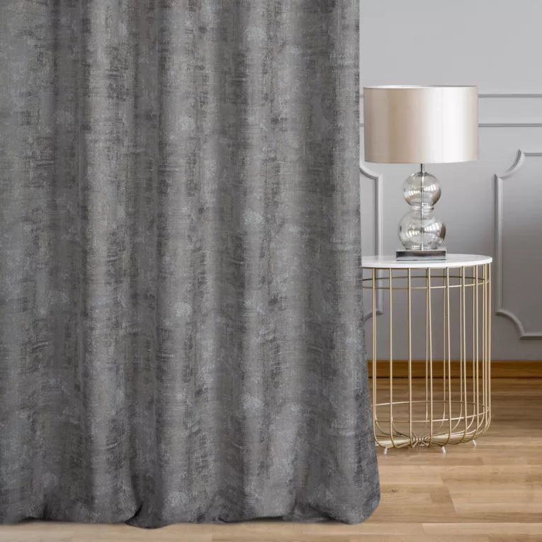 Zasłona szyta na taśmie fala szara z błyszczącej tkaniny szenilowej