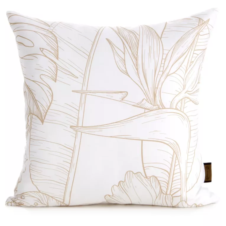 Poszewka na poduszkę 40x40 cm z satyny bawełnianej zdobiona nadrukiem roślinnym ciemnobeżowo, beżowa SPRING 50 Eurofirany