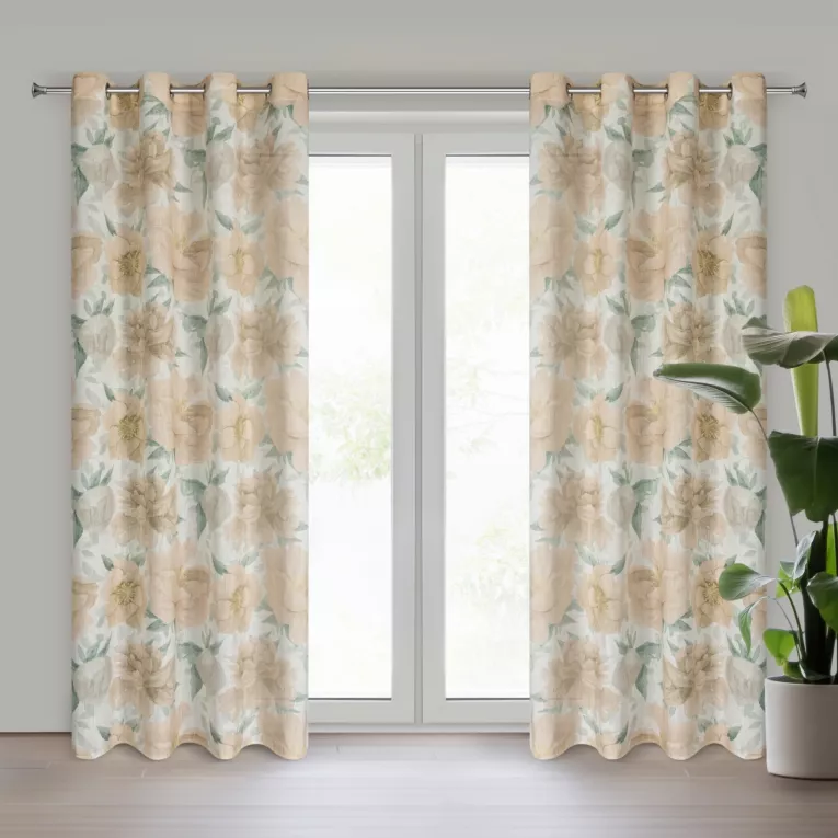 Zasłona naturalno, jasnopomarańczowa z dodatkiem lnu w stylu eko 140x250 cm przelotka KARLA Eurofirany