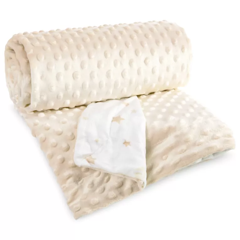 Dwustronny koc dziecięcy 110x140 cm beżowo, kremowy z tkaniny minky oraz uroczych gwiazdek BABY 5 Pierre Cardin Eurofirany