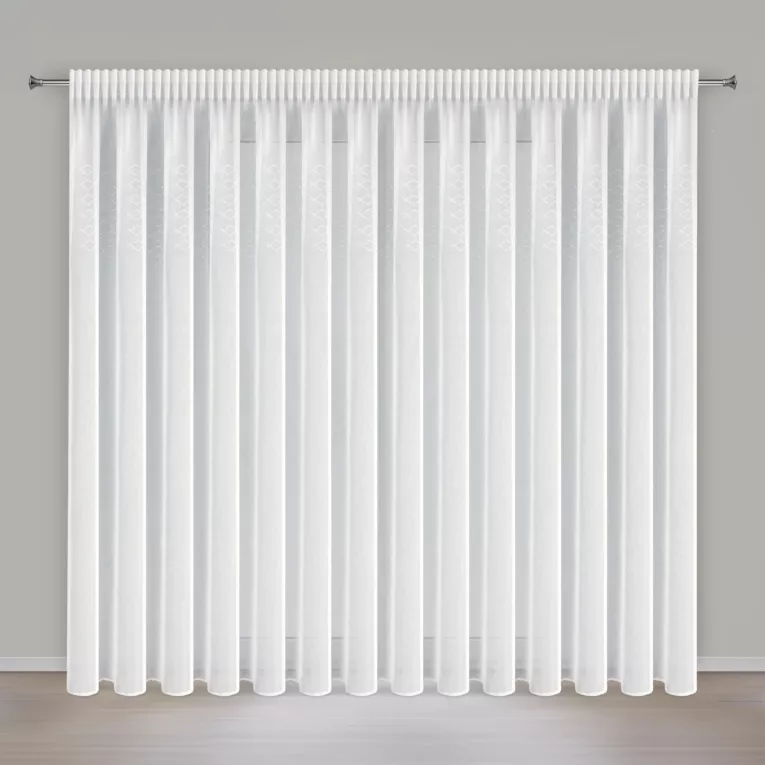 Firana biała z delikatnej etaminy zdobiona błyszczącym pasem kryształków 345x260 cm taśma KLOE Eurofirany