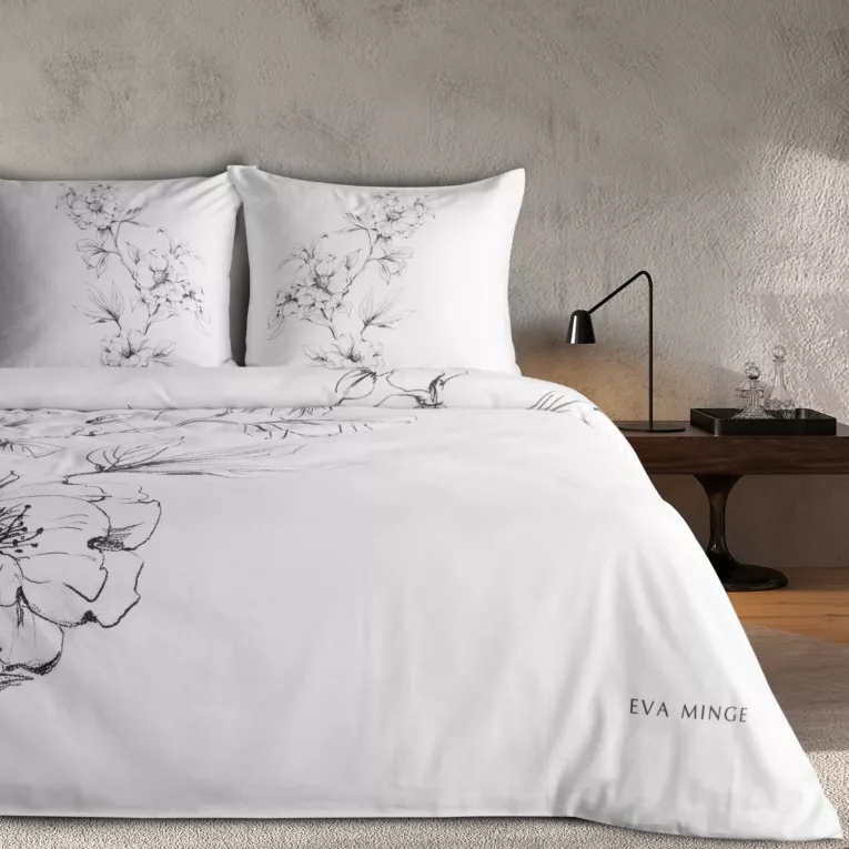 Pościel 160x200 cm z makosatyny bawełnianej kolor biały, czarny z designerskim nadrukiem FLAVIA Eva Minge Eurofirany