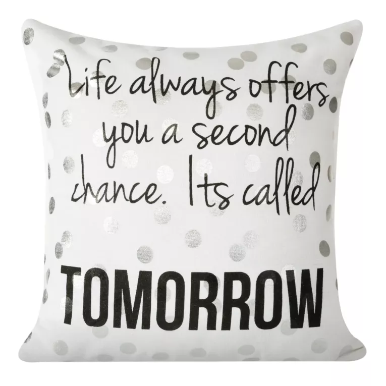 Poszewka na poduszkę 40x40 cm bawełniana z nadrukiem z napisami i srebrnymi groszkami biała ESSIE Eurofirany