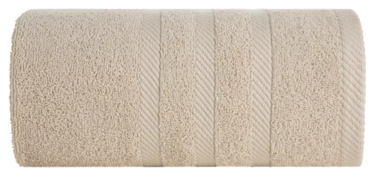 Ręcznik kąpielowy 100x150 cm bawełniany kolor beżowy z ozdobną bordiurą 500 g/m2 MILO Eurofirany