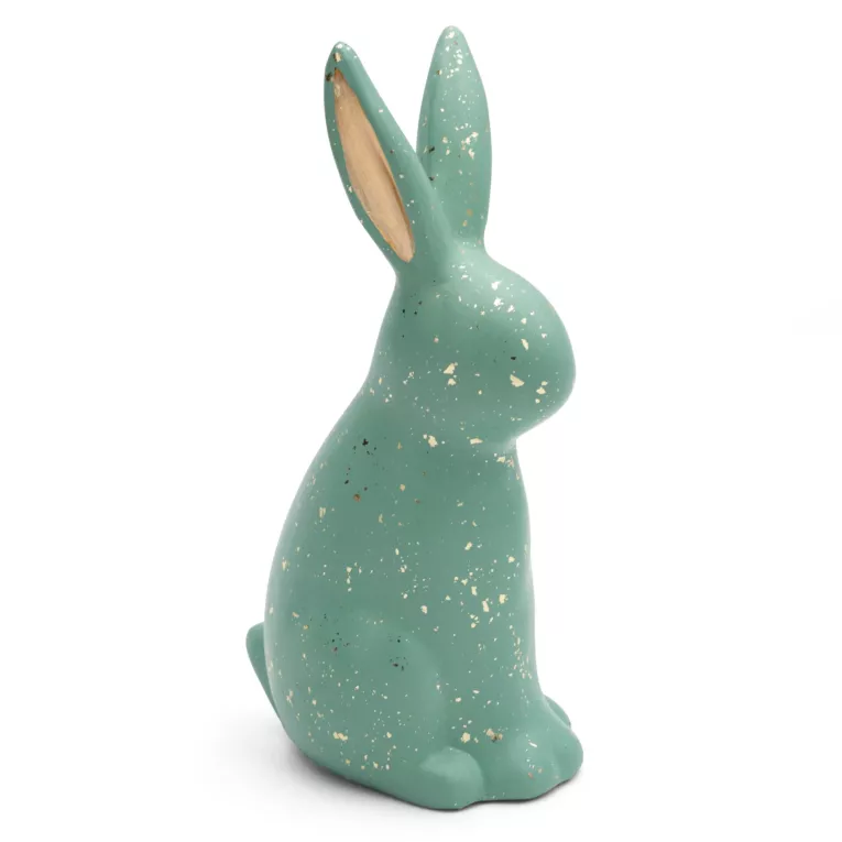 Figurka dekoracyjna wielkanocna z glinki ceramicznej zdobiona lśniącymi drobinkami Eurofirany