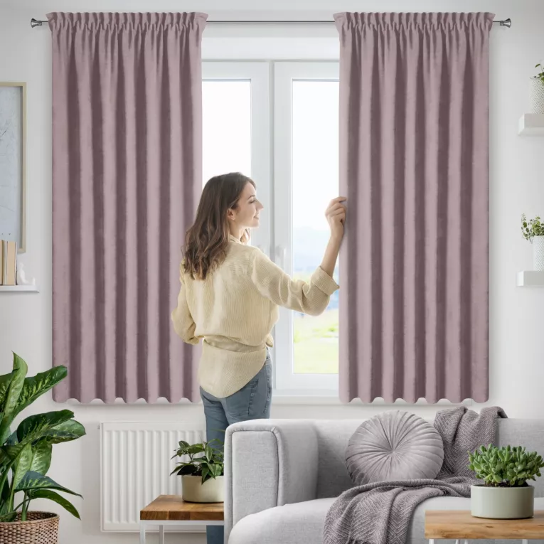 Zasłona wrzosowa z tkaniny welurowej 140x140 cm  taśma - Dora Eurofirany