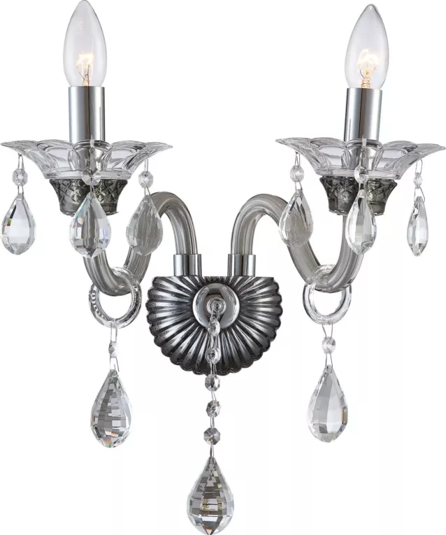 Kinkiet- lampa do pokoju srebrna GLITTER dwuramienny żyrandol z kryształami Eurofirany