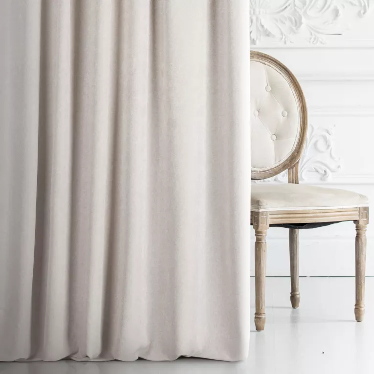 Zasłona szyta na taśmie 5 cm VISCAYA beżowa z melanżowej i miłej w dotyku tkaniny