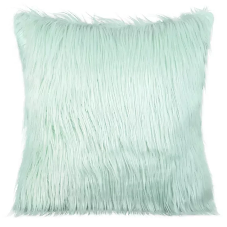 Poszewka na poduszkę 45x45 cm z długim miękkim i delikatnym włosem jasnomiętowa Eurofirany