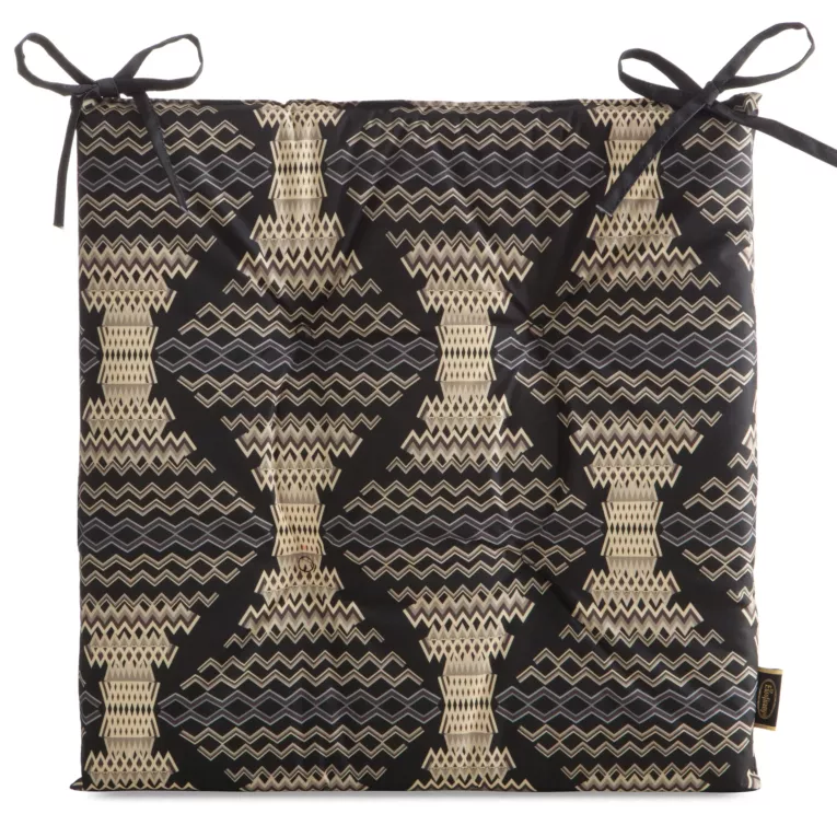 Poduszka na krzesło 43 x 43 cm wodoodporna czarno, beżowa z motywem geometrycznym GARDEN Eurofirany