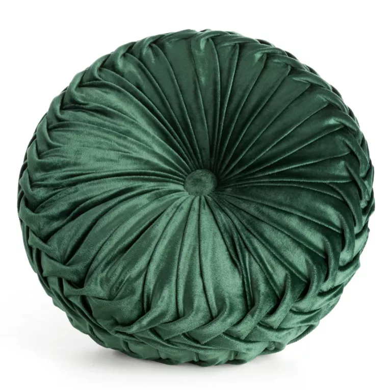 Poduszka okrągła dekoracyjna średnica 40 cm zielona tylowo umarszczona VELVET Eurofirany