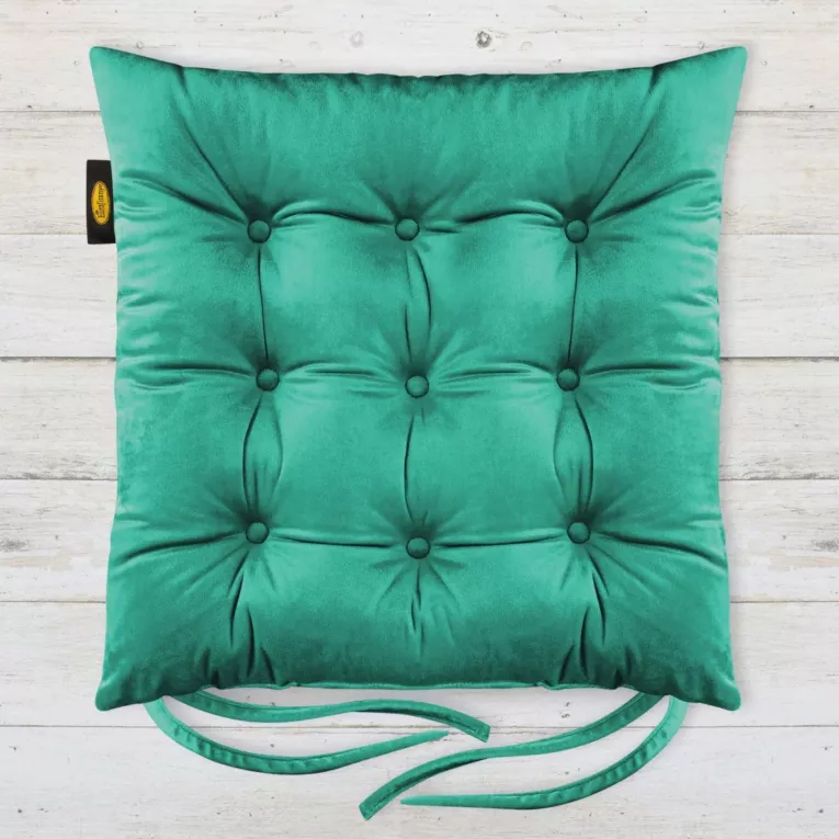 Poduszka na krzesło dwustronna 40 x 40 x 6 cm welwetowa turkusowa z dziewięcioma pikowaniami Eurofirany