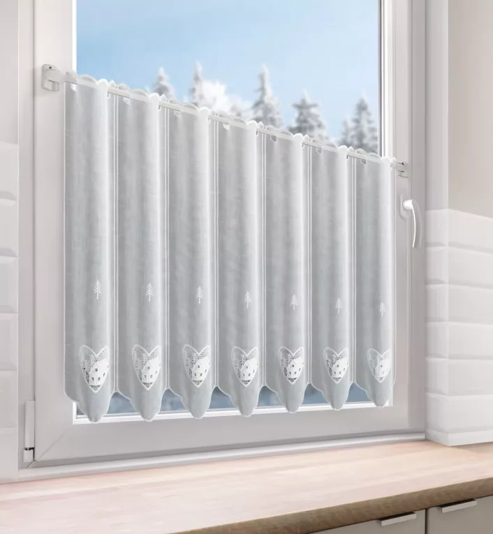 Tkanina firanowa zazdrostka zdobiona haftem z akcentem świątecznym  Eurofirany