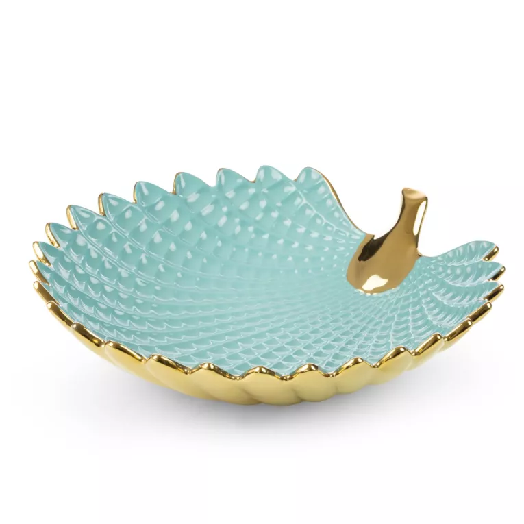 Patera ceramiczna dekoracyjna jasnoniebiesko-złota w formie liścia 33x33x8 cm HIRAL Eurofirany
