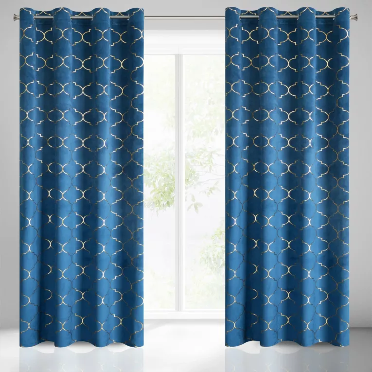 GISEL GRANATOWA ZASŁONA Z WELWETU KONICZYNA MAROKAŃSKA NA PRZELOTKACH 140x250 cm EUROFIRANY