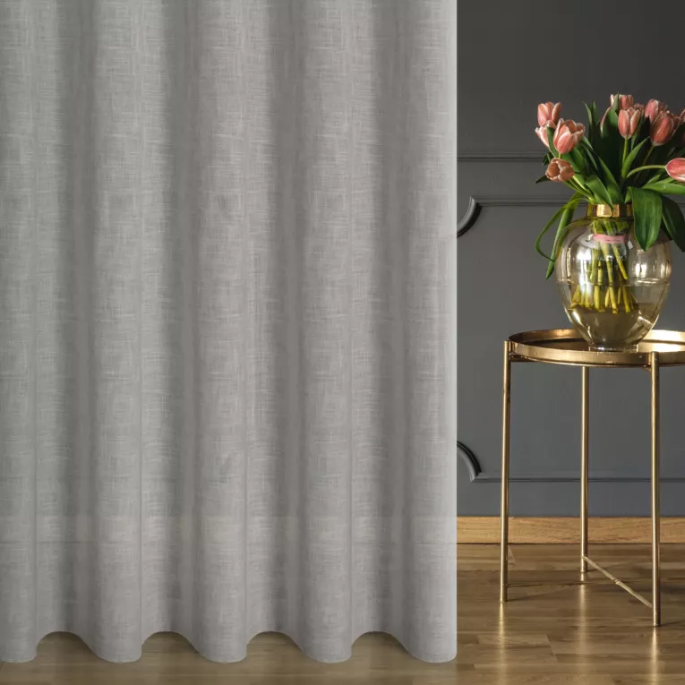 Zasłona szyta na tunelu naturalno beżowa z tkaniny w stylu eko z domieszką lnu