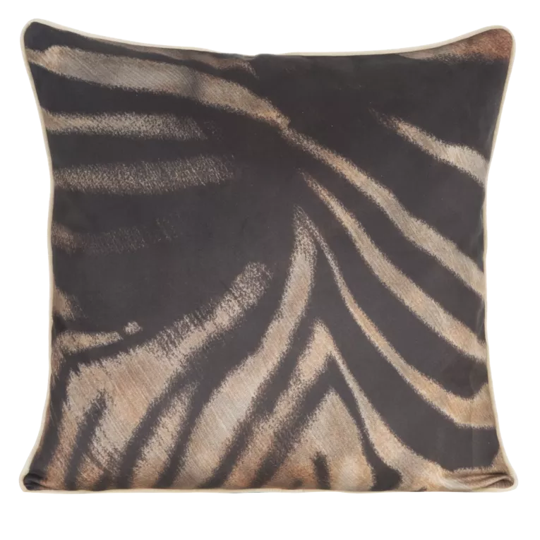 Poszewka na poduszkę 60x60 cm welwetowa z designerskim nadrukiem i wypustką na brzegach czarno, brązowa EVA MINGE Eurofirany