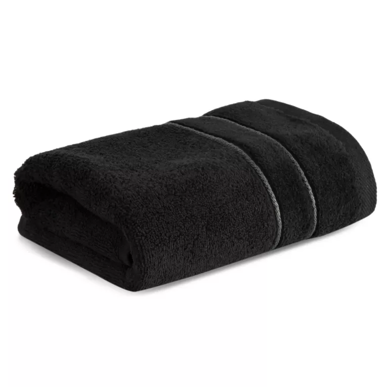 Ręcznik kąpielowy 50x90 cm bawełniany kolor czarny z welwetową bordiurą i kontrastującymi paseczkami 500 g/m2 SIBEL Eurofirany