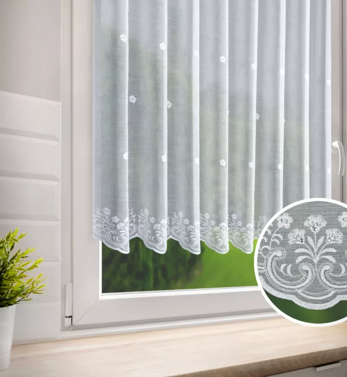 Tkanina firanowa zazdrostka z etaminy z haftem i cyrkoniami Eurofirany