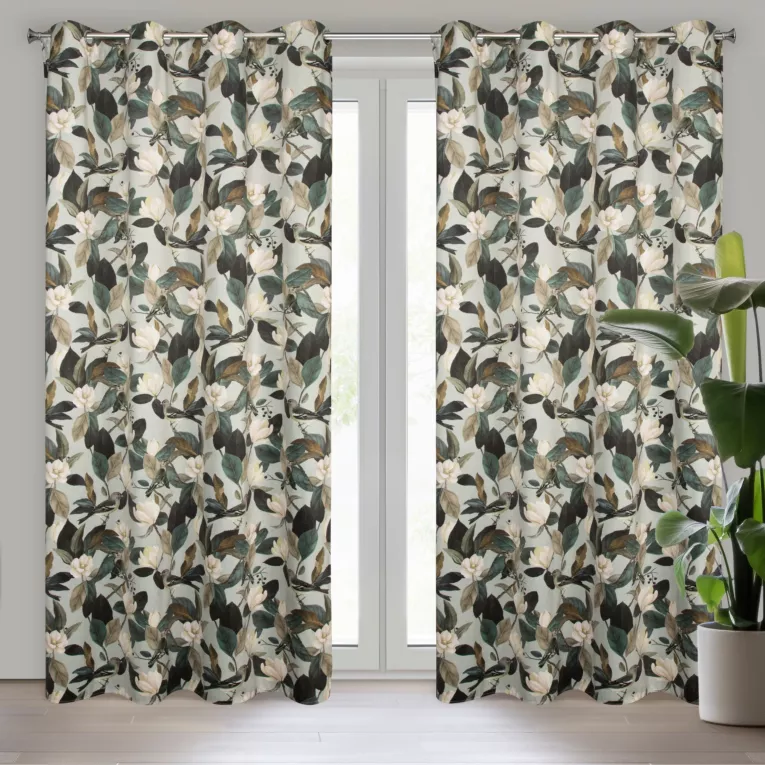 Zasłona olikwowo, kremowa z efektownym wzorem z welwetu 140x250 przelotka ELENI Eurofirany