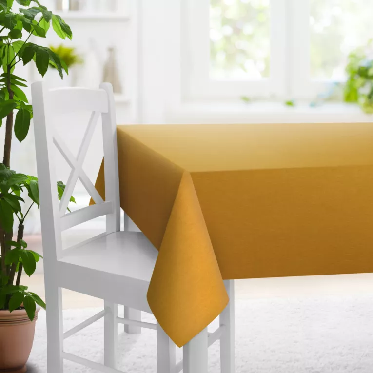 Obrus szyty musztardowy z miękkiej tkaniny z efektem melanżu