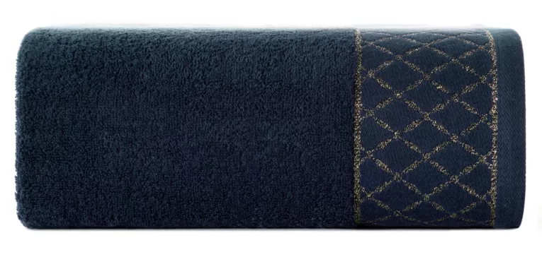 Ręcznik do rąk 30x50 cm bawełniany kolor granatowy zdobiony wzorem geometrycznym 500 g/m2 LAYLA Eurofirany