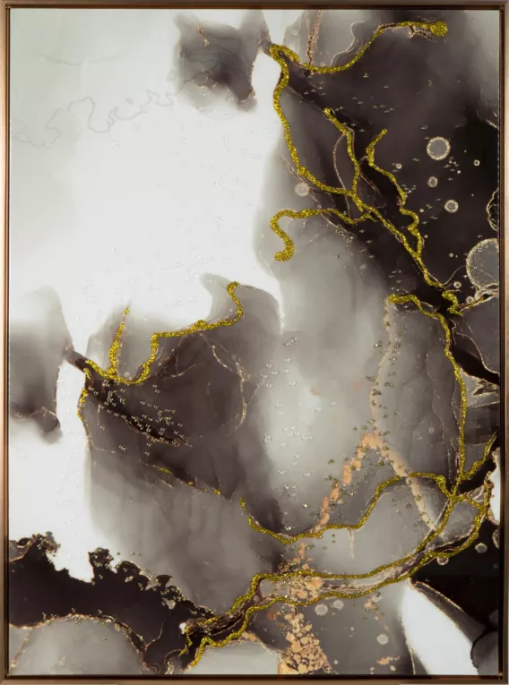 Obraz abstrakcyjny z złoto- czarnym nadrukiem