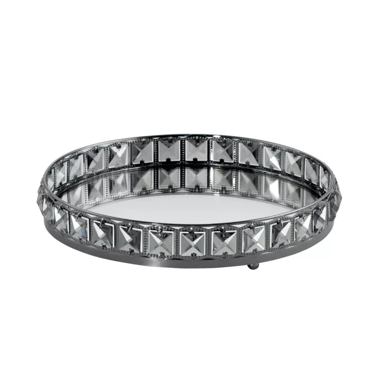 Patera dekoracyjna HANA3 czarna z lustrzanym spodem i kryształkami Eurofirany