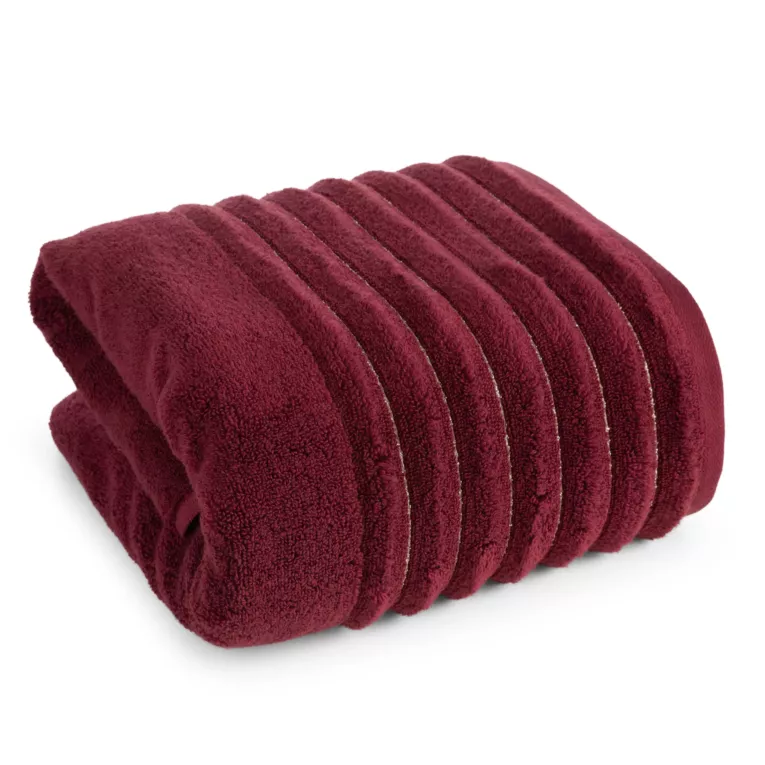 Ręcznik kąpielowy 70x140 cm kolor bordowy zdobiony pasami z błyszczącej nici 500 g/m2 LUNARI Eurofirany