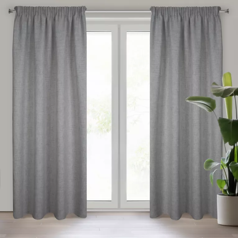 Zasłona popielata w stylu eko o płóciennym splocie 140x270 cm taśma JULA Eurofirany