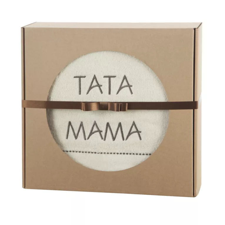 Zestaw ręczników bawełnianych na prezent 2 szt 70x140 cm kolor kremowy, brązowy z haftem MAMA TATA Eurofirany