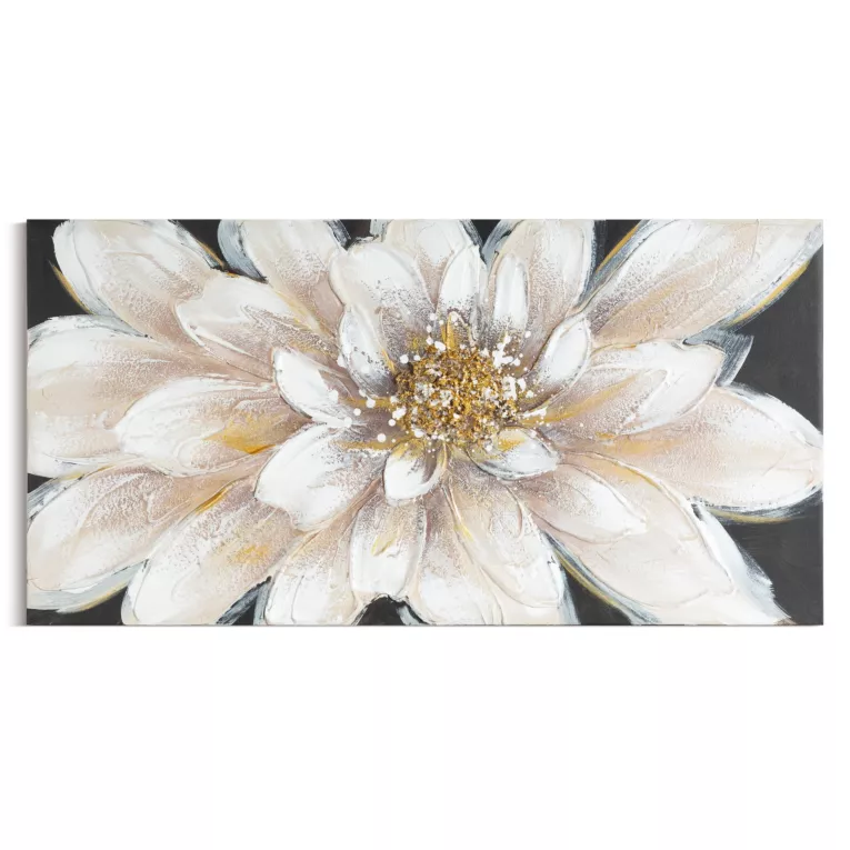 Obraz beżowo, złoty ręcznie malowany na płótnie z motywem kwiatu 40x80 cm  Eurofirany