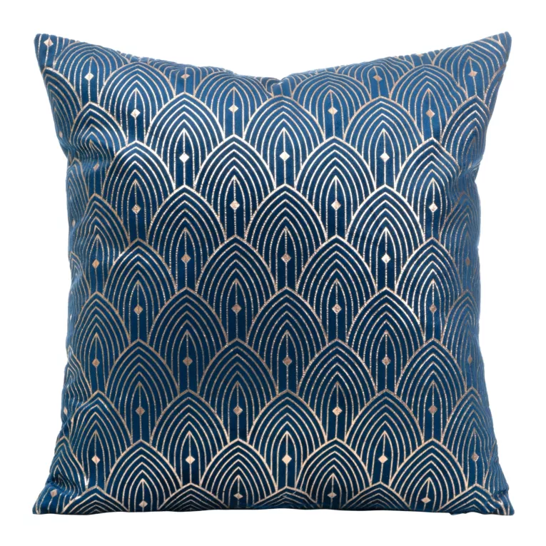 Poszewka na poduszkę 40x40 cm z złotym nadrukiem w stylu art deco granatowa AGNES DESIGN 91 Eurofirany