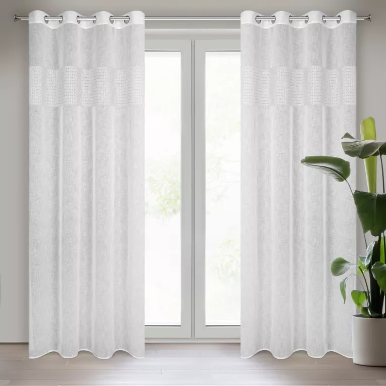 Zasłona biała w stylu rustykalnym z etaminy 140x250 cm przelotka VICKY Eurofirany