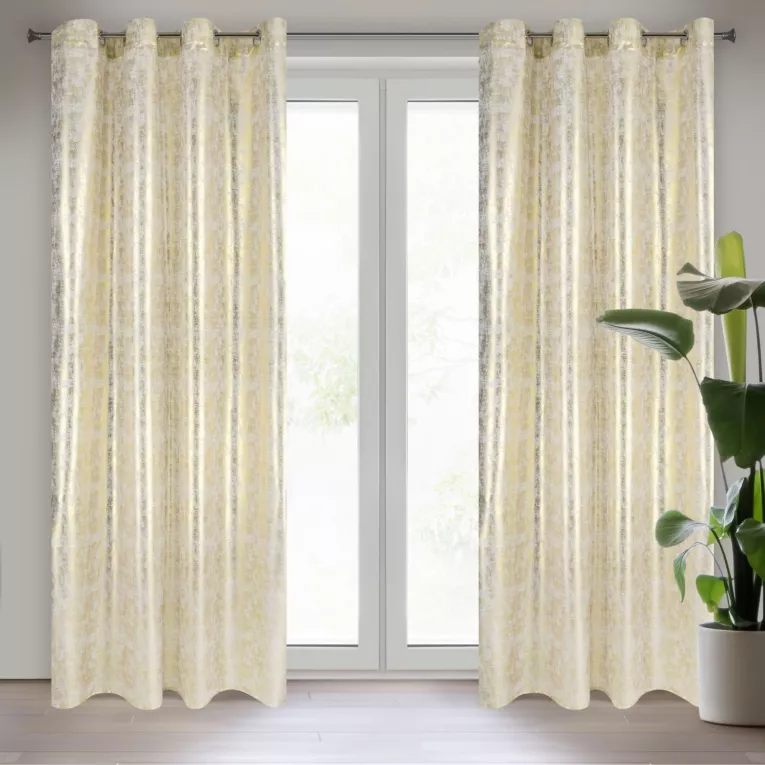 ASTERIA biała firana ze złotą przecierką 140x250 cm na przelotkach EUROFIRANY