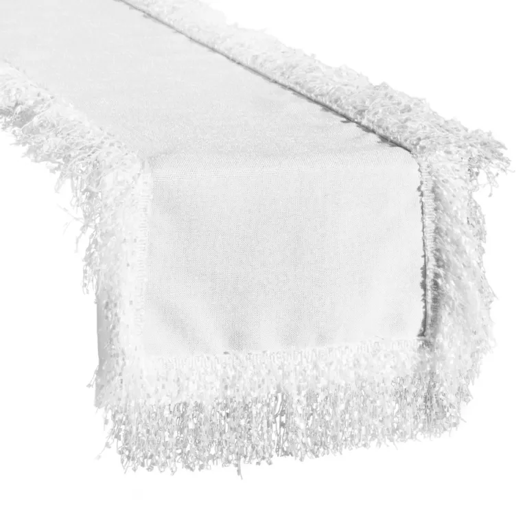 Bieżnik na stół biały 40x140 cm JASPER zdobiony puszystymi frędzlami EUROFIRANY PREMIUM