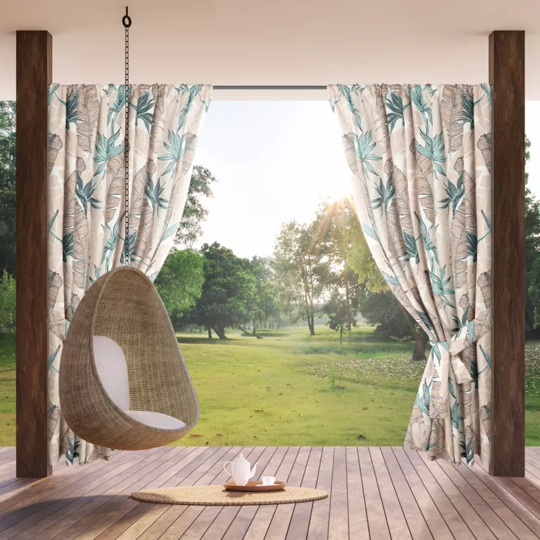 Zasłona beżowo, zielona z wodoodpornej tkaniny idealna do ogrodu i na taras 155x200 cm tunel GARDEN Eurofirany